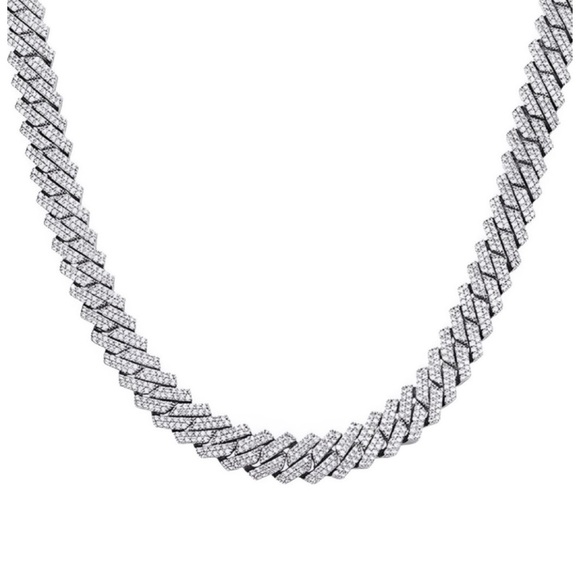 CERNUCCI • 14mm White Gold Baguette Cuban Necklace • Size 18" - Picture 1 of 9